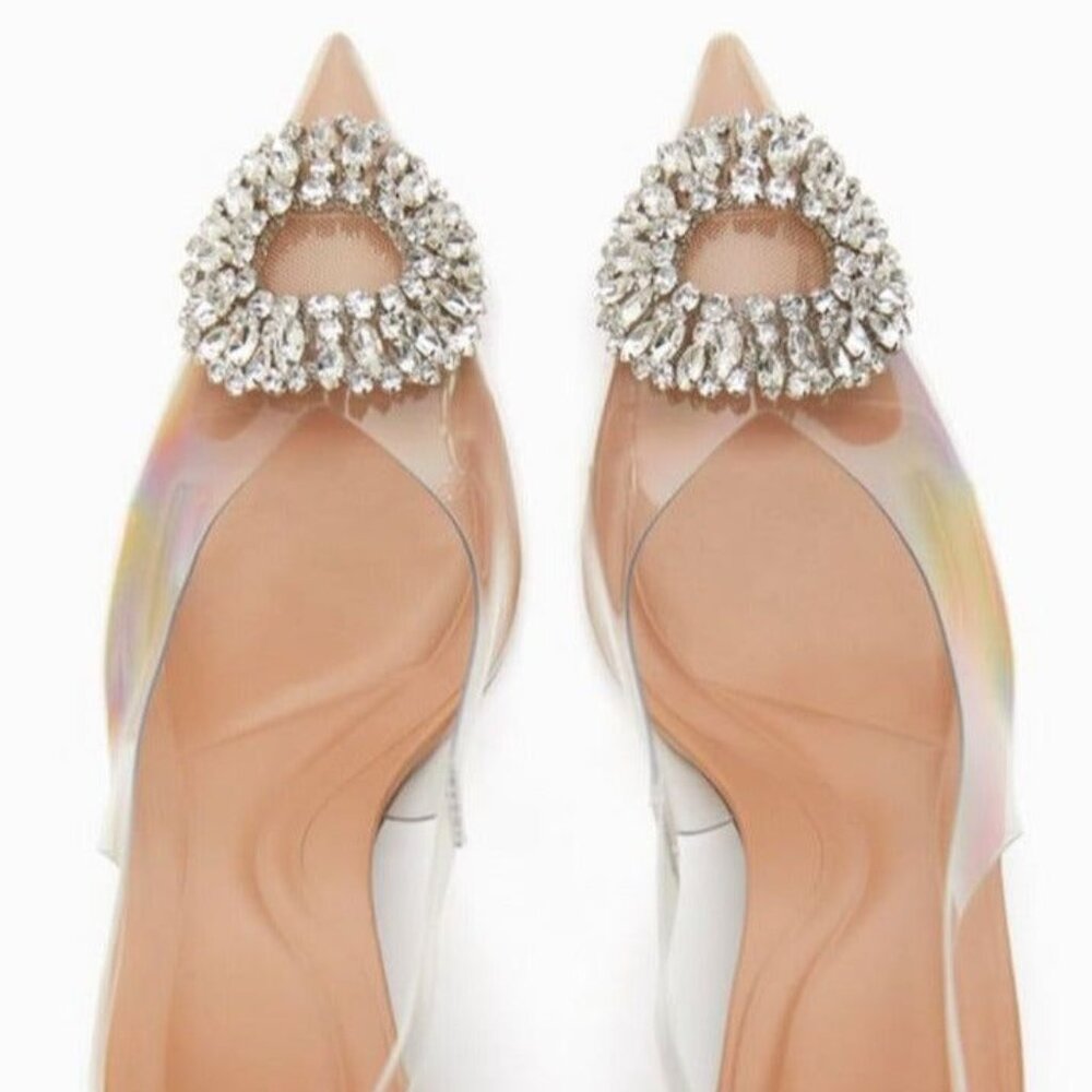 Zara Clear Vinyl Pumps with Crystal Brooch